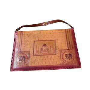 Vintage Unique Leather Flat bag/carrier Elephant Hand Tooled leather